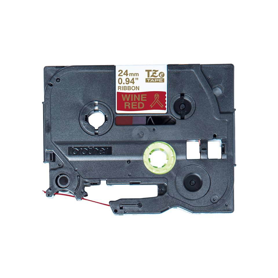 Äkta Brother TZe-RW54 satinbandskassett – guld på vinrött, 24 mm brett band 2
